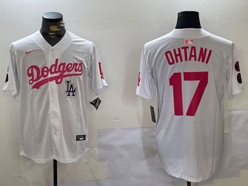 Men Los Angeles Dodgers 17 Ohtani White pink joint name 2024 Nike MLB Jersey style 10277